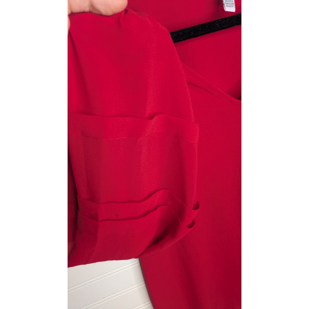 Calvin Klein Women's Long Sleeve Top Medium Mesh Sleeves Solid Red Lightweight - Picture 5 of 8